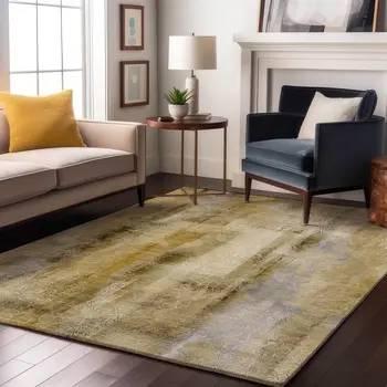 8' X 10' Taupe And Ivory Abstract Washable Area Rug With UV Protection