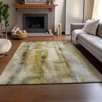 8' X 10' Taupe And Ivory Abstract Washable Area Rug With UV Protection