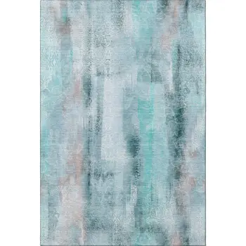 5' X 8' Teal And Ivory Abstract Washable Area Rug With UV Protection