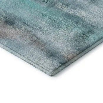 9' X 12' Teal And Ivory Abstract Washable Area Rug With UV Protection