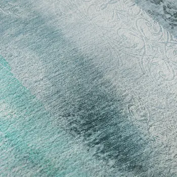 9' X 12' Teal And Ivory Abstract Washable Area Rug With UV Protection