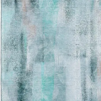 9' X 12' Teal And Ivory Abstract Washable Area Rug With UV Protection