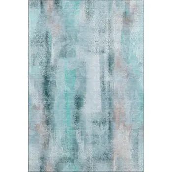 10' X 14' Teal And Ivory Abstract Washable Area Rug With UV Protection