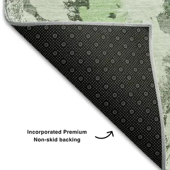 3' X 5' Fern Green Gray And Ivory Floral Washable Area Rug With UV Protection