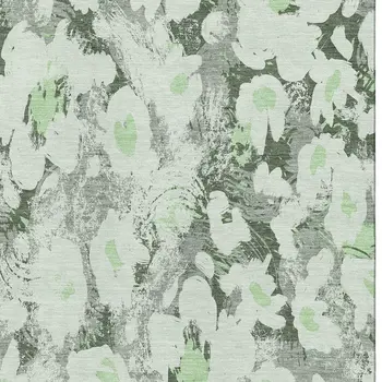 5' X 8' Fern Green Gray And Ivory Floral Washable Area Rug With UV Protection