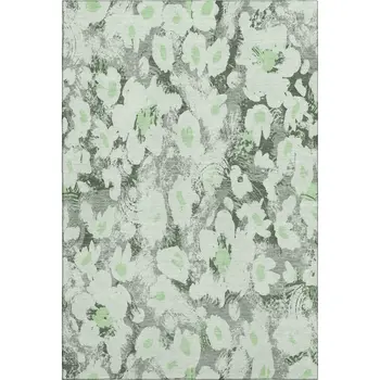 10' X 14' Fern Green Gray And Ivory Floral Washable Area Rug With UV Protection
