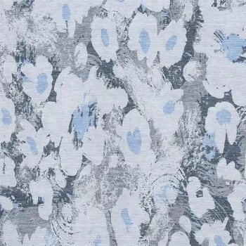 8' X 10' Denim Blue Gray And Ivory Floral Washable Area Rug With UV Protection
