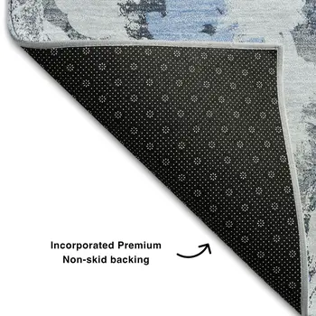 9' X 12' Denim Blue Gray And Ivory Floral Washable Area Rug With UV Protection