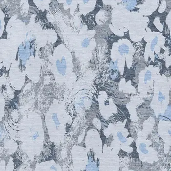 9' X 12' Denim Blue Gray And Ivory Floral Washable Area Rug With UV Protection