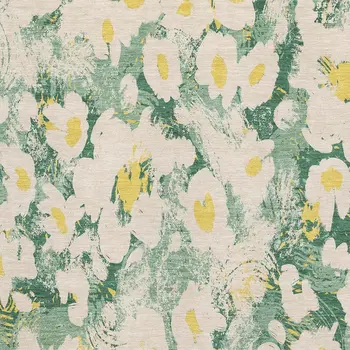 3' X 5' Green Yellow And Ivory Floral Washable Area Rug With UV Protection