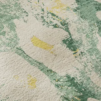 5' X 8' Green Yellow And Ivory Floral Washable Area Rug With UV Protection