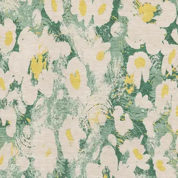 5' X 8' Green Yellow And Ivory Floral Washable Area Rug With UV Protection