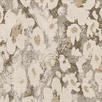 3' X 5' Khaki Gray And Ivory Floral Washable Area Rug With UV Protection