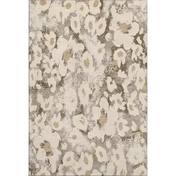 9' X 12' Khaki Gray And Ivory Floral Washable Area Rug With UV Protection