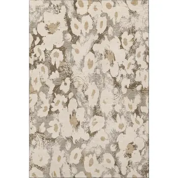 9' X 12' Khaki Gray And Ivory Floral Washable Area Rug With UV Protection