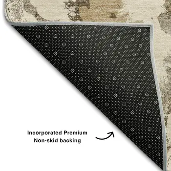 10' X 14' Khaki Gray And Ivory Floral Washable Area Rug With UV Protection
