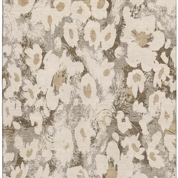 10' X 14' Khaki Gray And Ivory Floral Washable Area Rug With UV Protection
