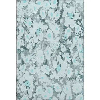 5' X 8' Teal Gray And Ivory Floral Washable Area Rug With UV Protection