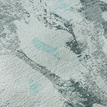 5' X 8' Teal Gray And Ivory Floral Washable Area Rug With UV Protection