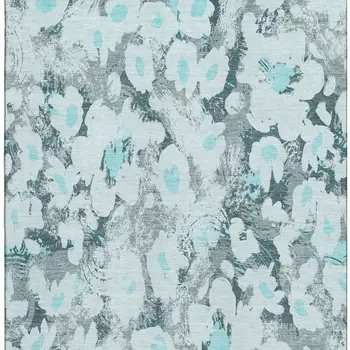 5' X 8' Teal Gray And Ivory Floral Washable Area Rug With UV Protection