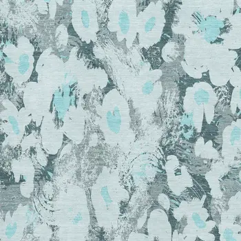 8' X 10' Teal Gray And Ivory Floral Washable Area Rug With UV Protection