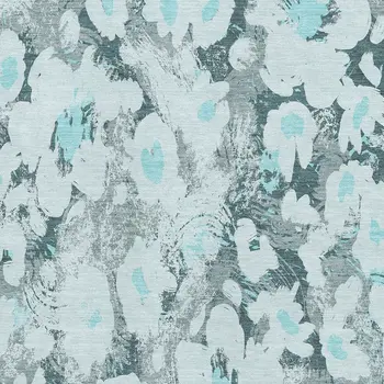 9' X 12' Teal Gray And Ivory Floral Washable Area Rug With UV Protection