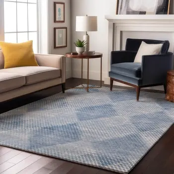 3' X 5' Blue And Ivory Geometric Washable Area Rug With UV Protection