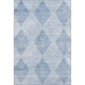 3' X 5' Blue And Ivory Geometric Washable Area Rug With UV Protection