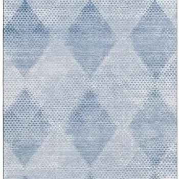 3' X 5' Blue And Ivory Geometric Washable Area Rug With UV Protection