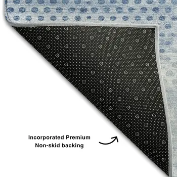 5' X 8' Blue And Ivory Geometric Washable Area Rug With UV Protection