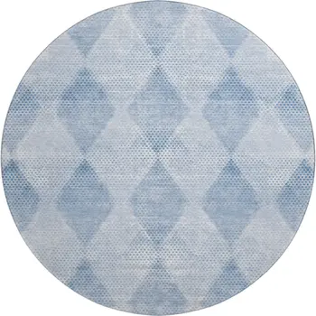 8' Blue And Ivory Geometric Washable Round Rug With UV Protection