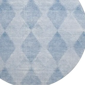 8' Blue And Ivory Geometric Washable Round Rug With UV Protection