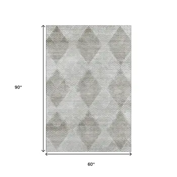 5' X 8' Gray And Ivory Geometric Washable Area Rug With UV Protection