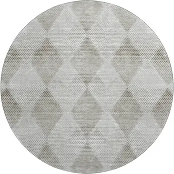 8' Gray And Ivory Geometric Washable Round Rug With UV Protection