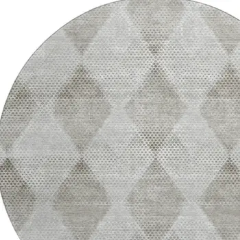 8' Gray And Ivory Geometric Washable Round Rug With UV Protection