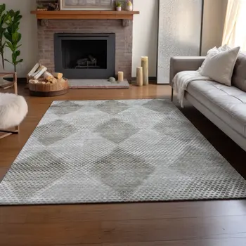 10' X 14' Gray And Ivory Geometric Washable Area Rug With UV Protection