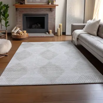 3' X 5' Ivory And Silver Geometric Washable Area Rug With UV Protection