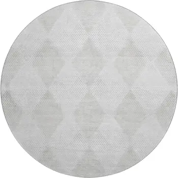 8' Ivory And Silver Geometric Washable Round Rug With UV Protection