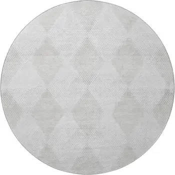8' Ivory And Silver Geometric Washable Round Rug With UV Protection