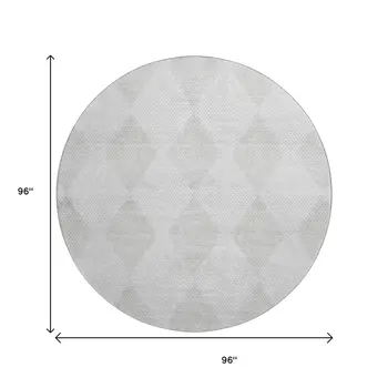 8' Ivory And Silver Geometric Washable Round Rug With UV Protection