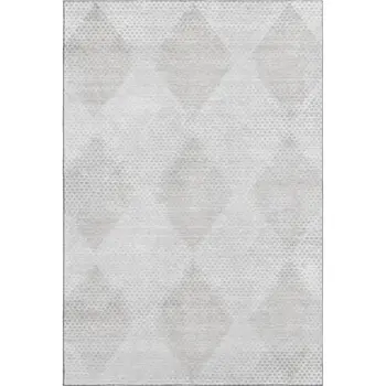 8' X 10' Ivory And Silver Geometric Washable Area Rug With UV Protection