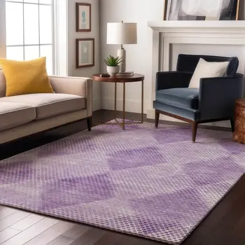 5' X 8' Lavender And Ivory Geometric Washable Area Rug With UV Protection