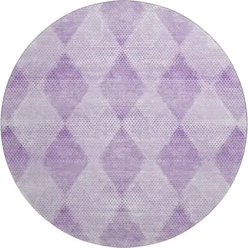 8' Lavender And Ivory Geometric Washable Round Rug With UV Protection