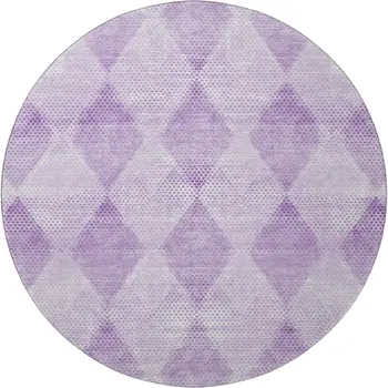 8' Lavender And Ivory Geometric Washable Round Rug With UV Protection