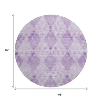 8' Lavender And Ivory Geometric Washable Round Rug With UV Protection