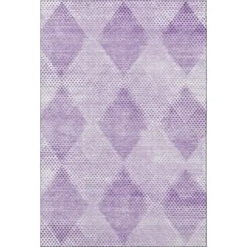 8' X 10' Lavender And Ivory Geometric Washable Area Rug With UV Protection