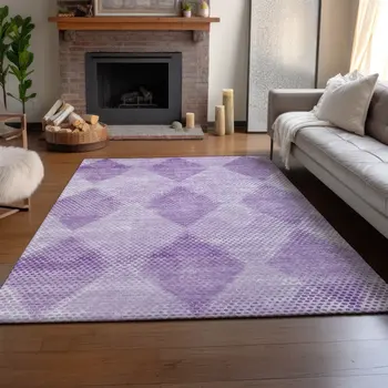 10' X 14' Lavender And Ivory Geometric Washable Area Rug With UV Protection