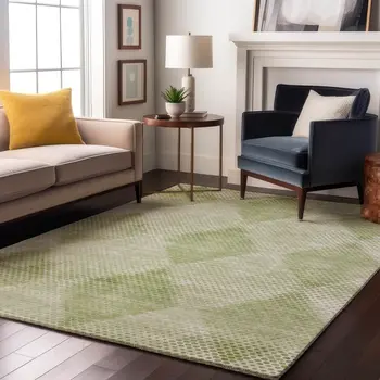 3' X 5' Mint Green And Ivory Geometric Washable Area Rug With UV Protection