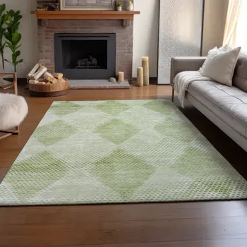 3' X 5' Mint Green And Ivory Geometric Washable Area Rug With UV Protection