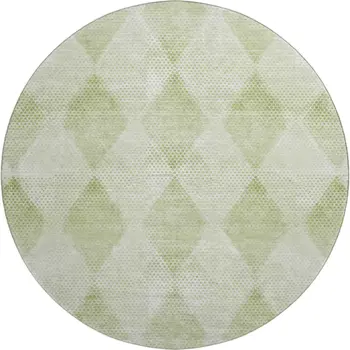 8' Mint Green And Ivory Geometric Washable Round Rug With UV Protection